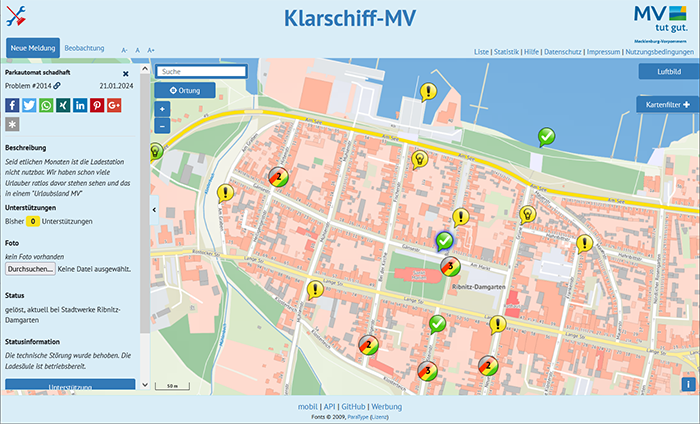 Kartenausschnitt Rignits-Dammtor mit Informationenleiste links